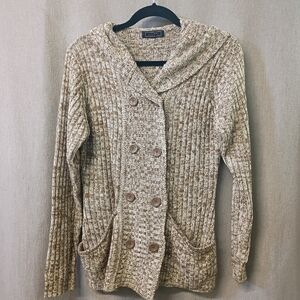 Effeci Creazioni Hooded  Double Breasted Brown Marled Knit Button Front-Cardigan